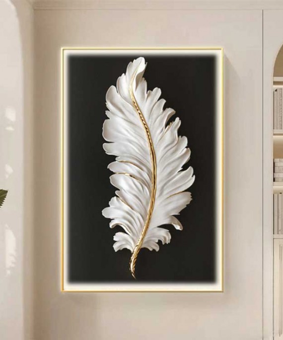 Gold Frame 80*120 Cm Feather White And Black Crytsall Porsalein Painting 